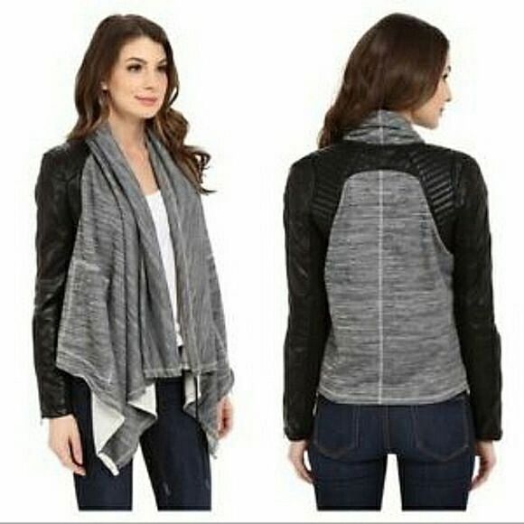 BlankNYC Drape Front Jacket with Faux Leather - Picture 1 of 15